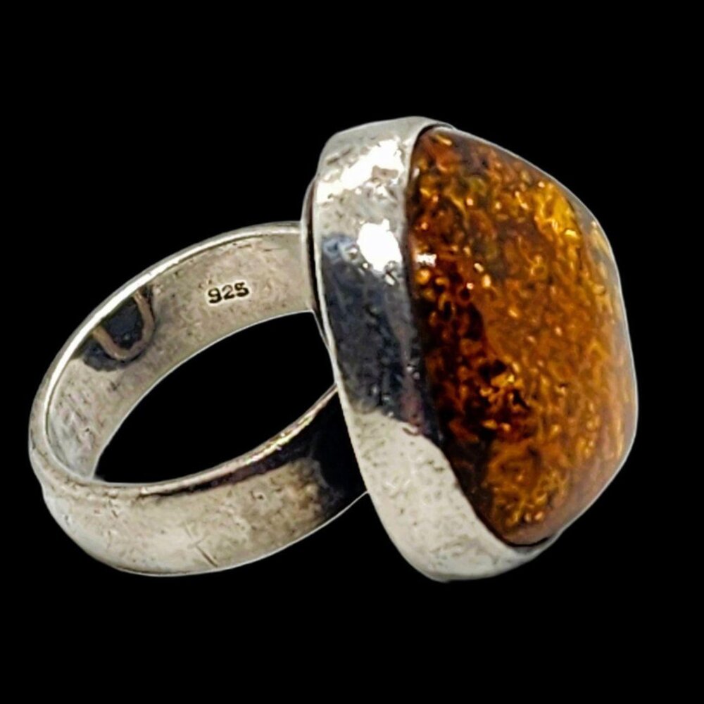 Vintage Sterling Silver 90s Large Round Baltic Amber Statement Ring Size 7.5 - Picture 5 of 9